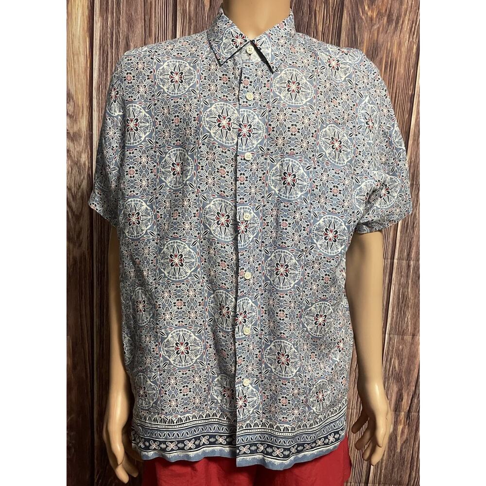 NWOT Club Room Luxury 100% Linen Button Down Shirt Men’s L Casual Floral Blue